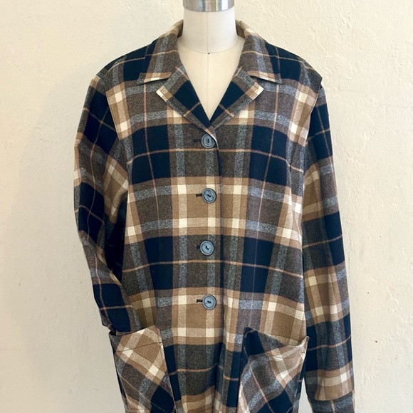 Pendleton shirt jacket plaid virgin wool womens black brown w pockets shacket - Picture 9 of 9